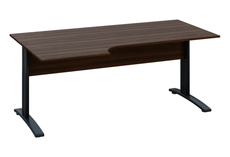 ERK 28 - 186 stůl kancelářský, rohový, levý, kovová podnož černá, deska 25 mm, široký 1800 mm, ořech královský